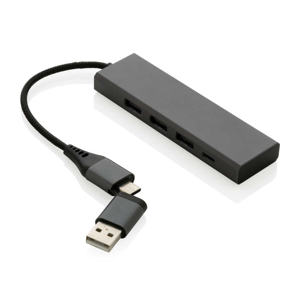 Aluminium USB-hub met 3 USB-A-poorten en type C, grijs