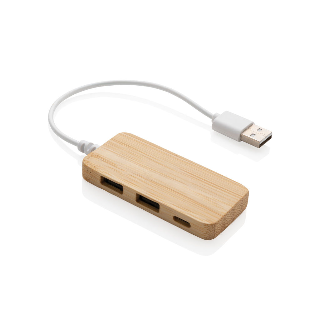 Bamboe USB-hub met 2 USB-A-poorten en type C, bruin