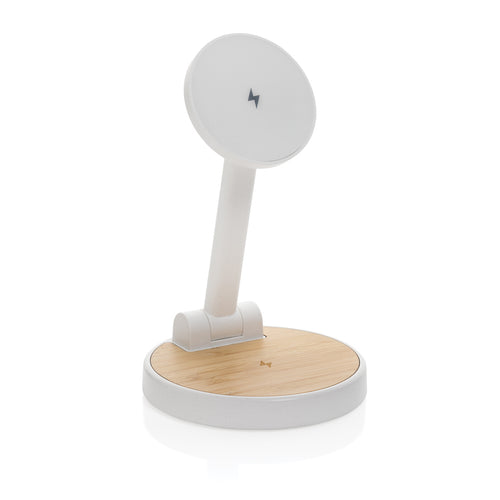2-in-1 magnetische oplader 15W met bamboe voet, wit