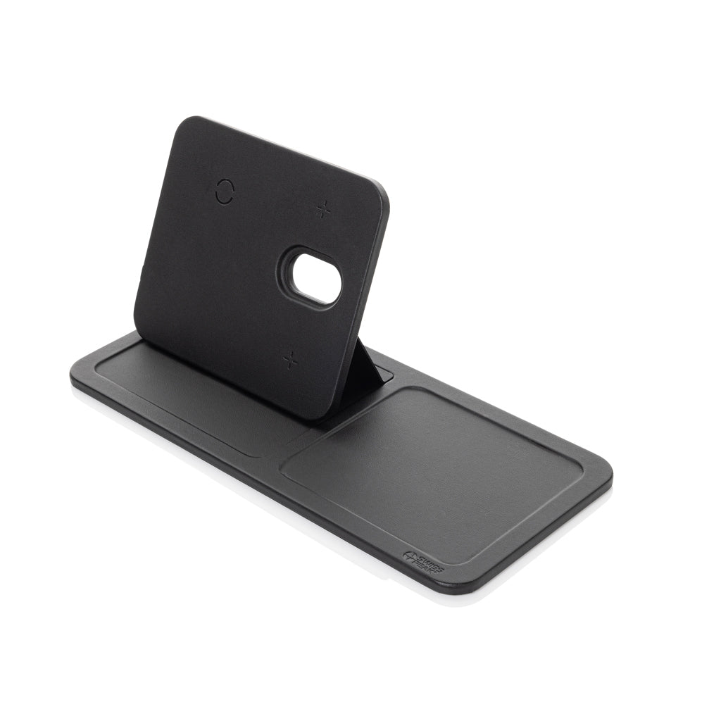 3-in-1 oplader met bureautray, van gerecycled PU, zwart
