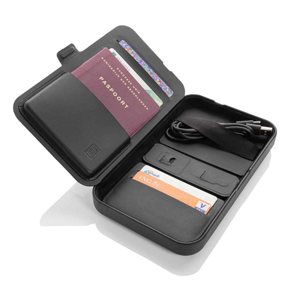 Reisetui met geintegreerde 3-in-1 draadloze oplader, zwart