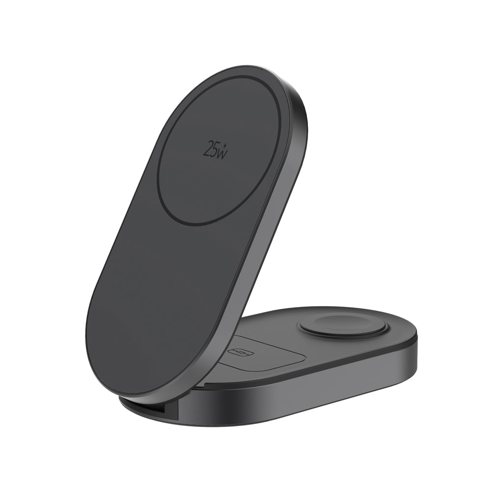 Vouwbare 3-in-1 snellader 25W voor telefoon, watch en earbuds, grijs