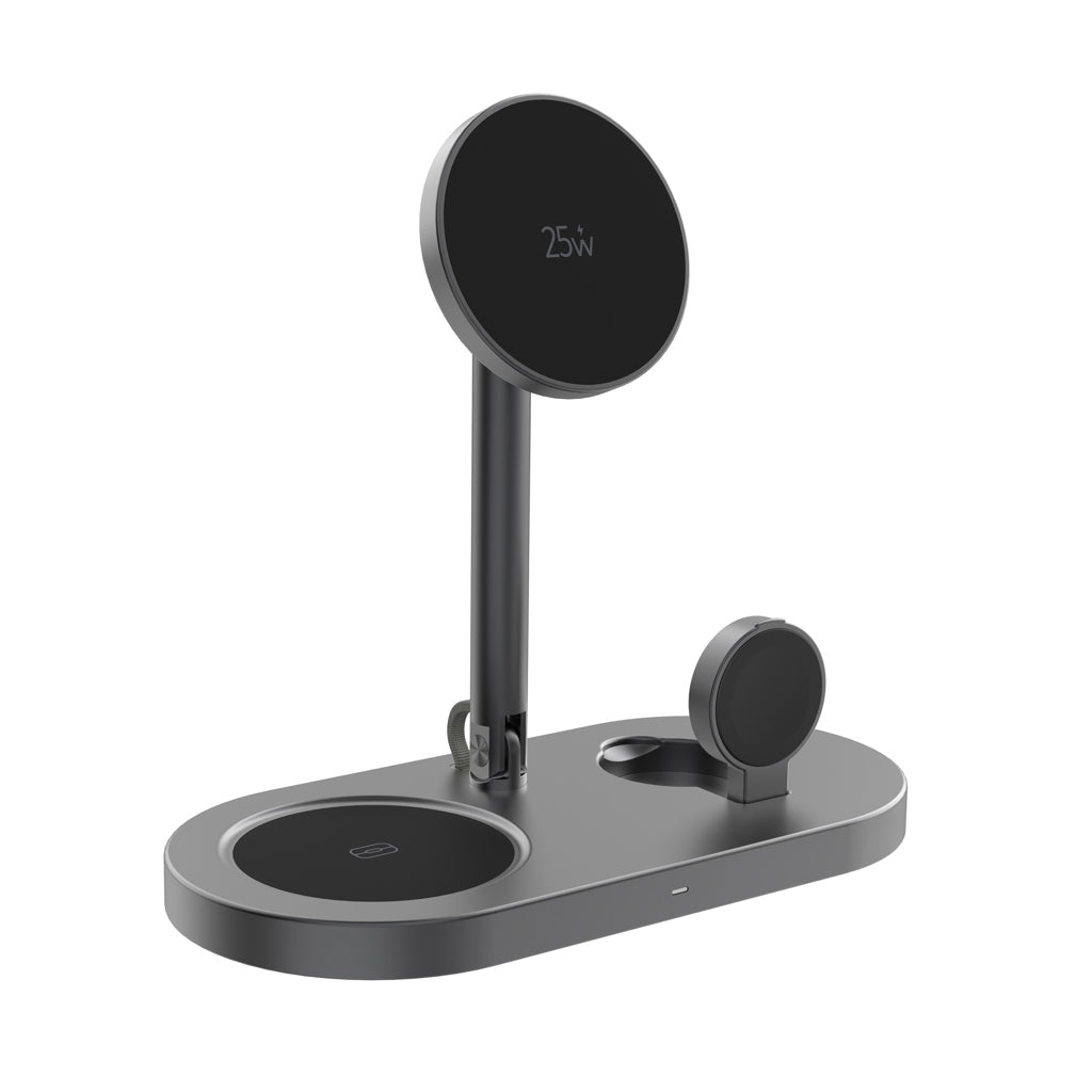 Desktop snellader 25W voor telefoon, watch en earbuds, grijs