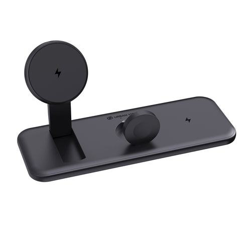 3-in-1 magnetische oplader 15W, als standaard of plat, zwart