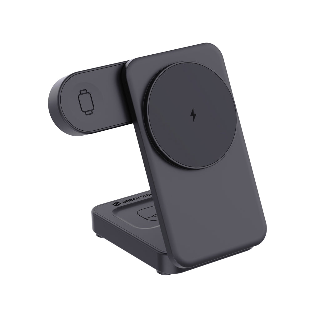 Compacte 3-in-1 magnetische oplader 15W, opvouwbaar, zwart