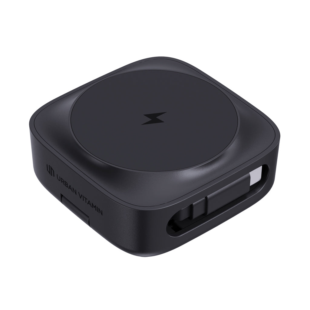2-in-1 magnetische oplader 15W met intrekbare kabel, zwart