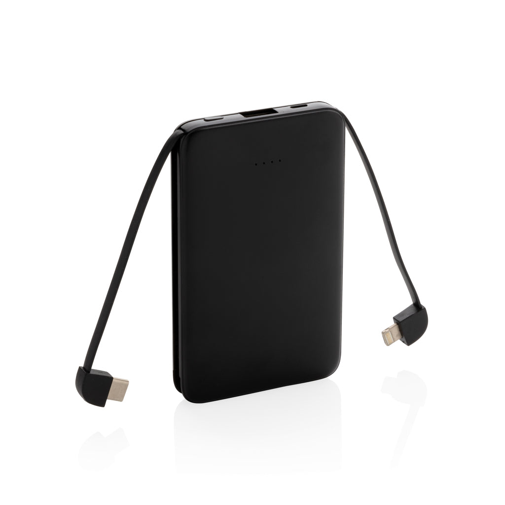 Powerbank 5.000 mAh met geintegreerde 3-in-1 kabel, zwart