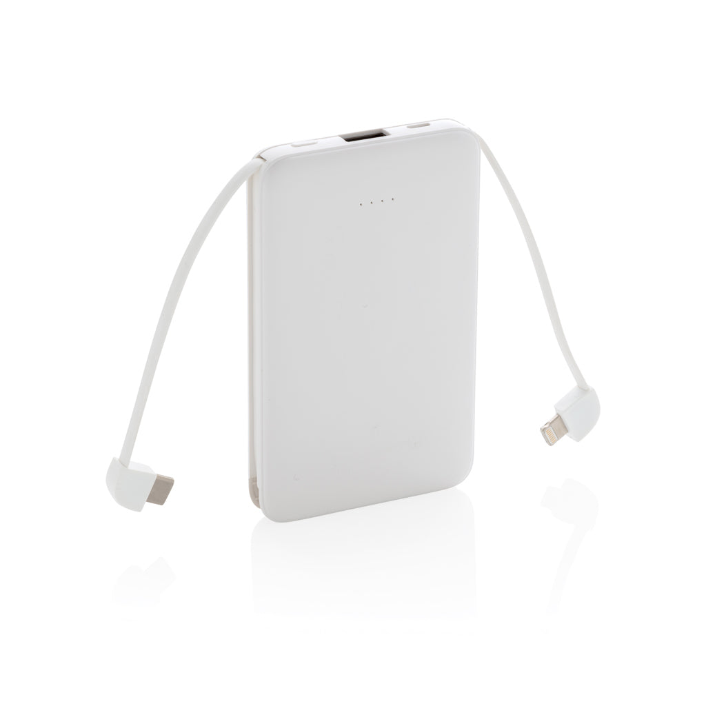 Powerbank 5.000 mAh met geintegreerde 3-in-1 kabel, wit