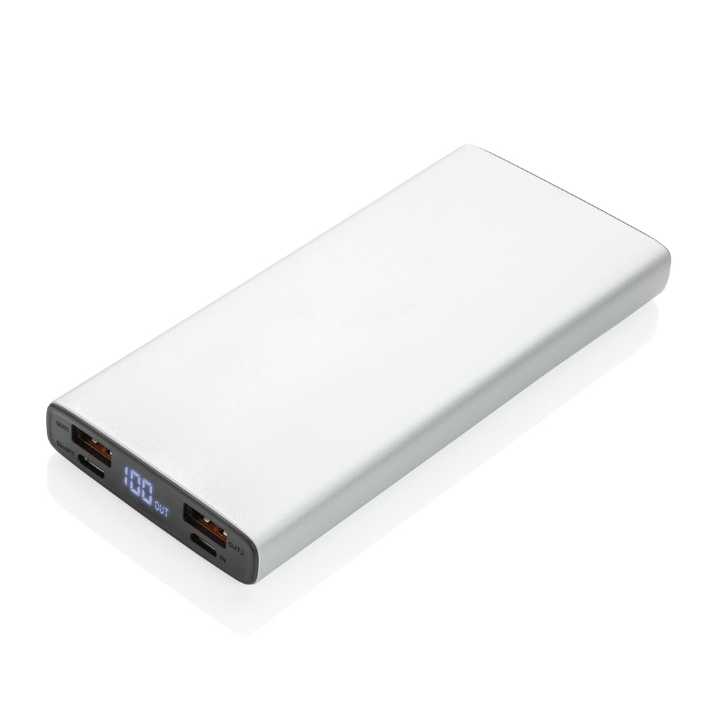 Aluminium powerbank 10.000 mAh met 18W PD-uitgang, zilver