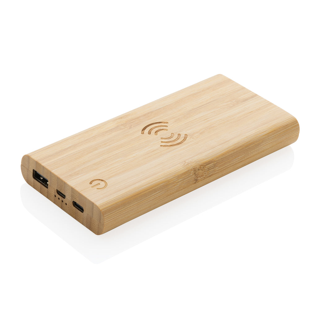 Powerbank 8.000 mAh van bamboe met draadloos opladen 5W, bruin