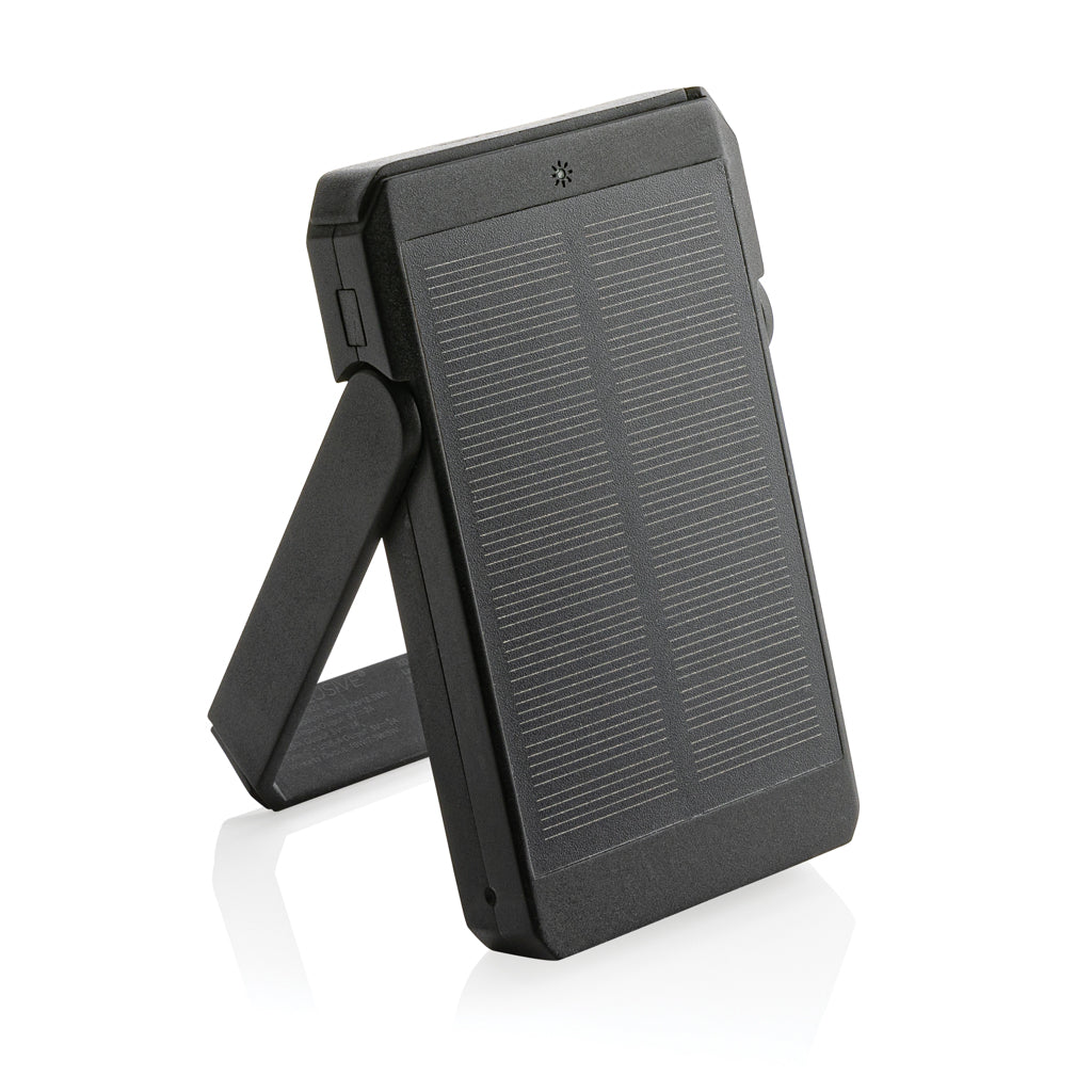 Zonne-powerbank 5.000 mAh 10W, gerecycled kunststof, zwart