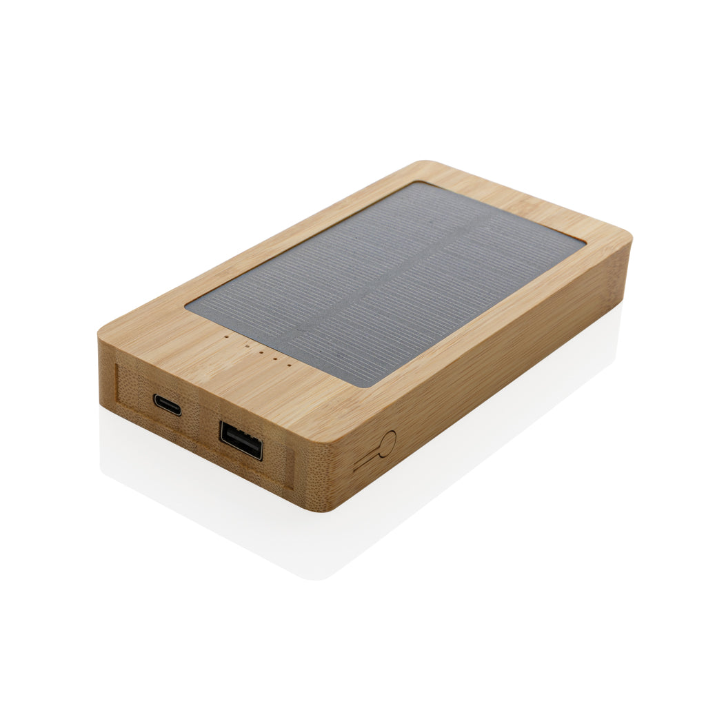 Zonne-powerbank 10.000 mAh van bamboe met USB-A en type C, bruin