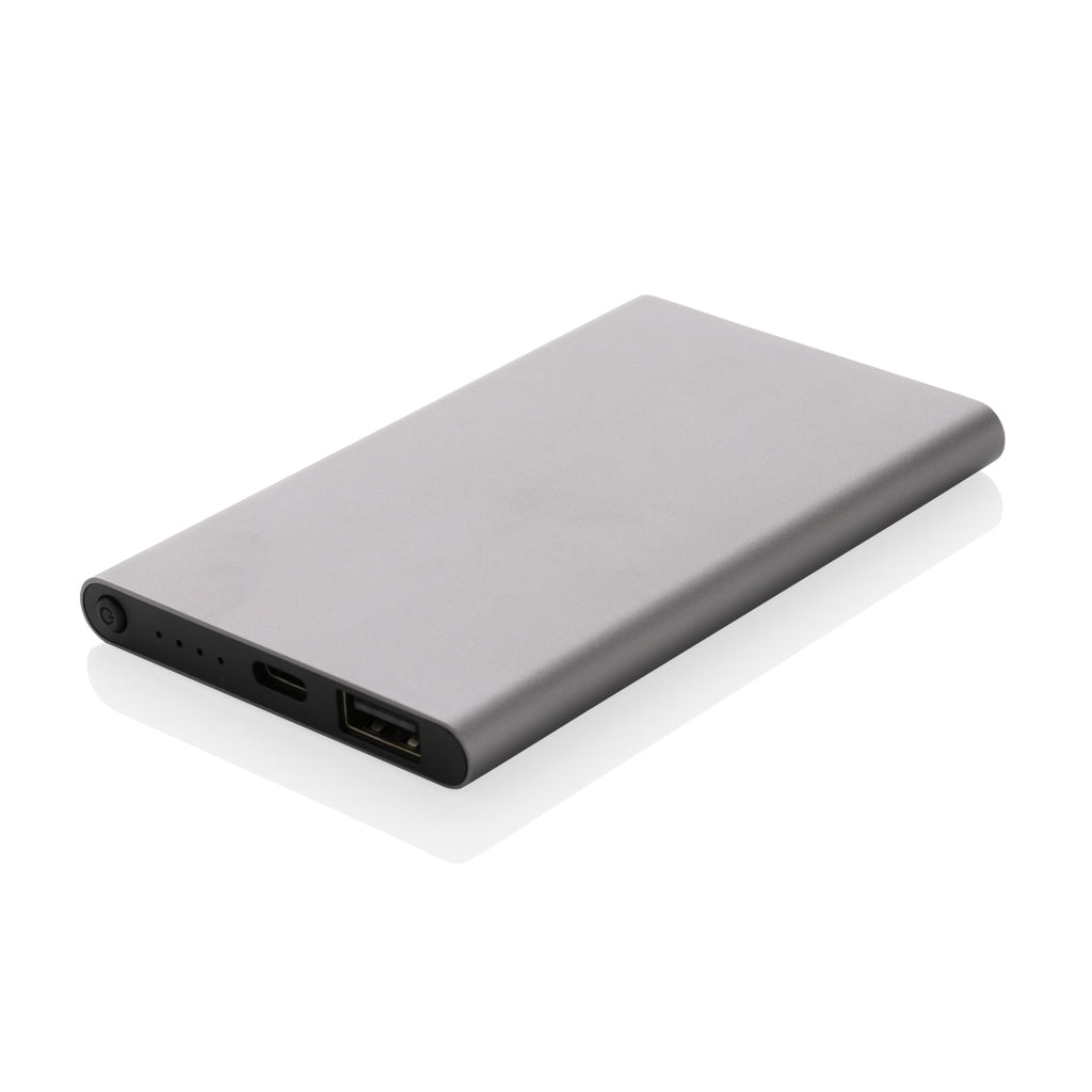 Platte powerbank 4.000 mAh van gerecycled aluminium en kunststof, antraciet