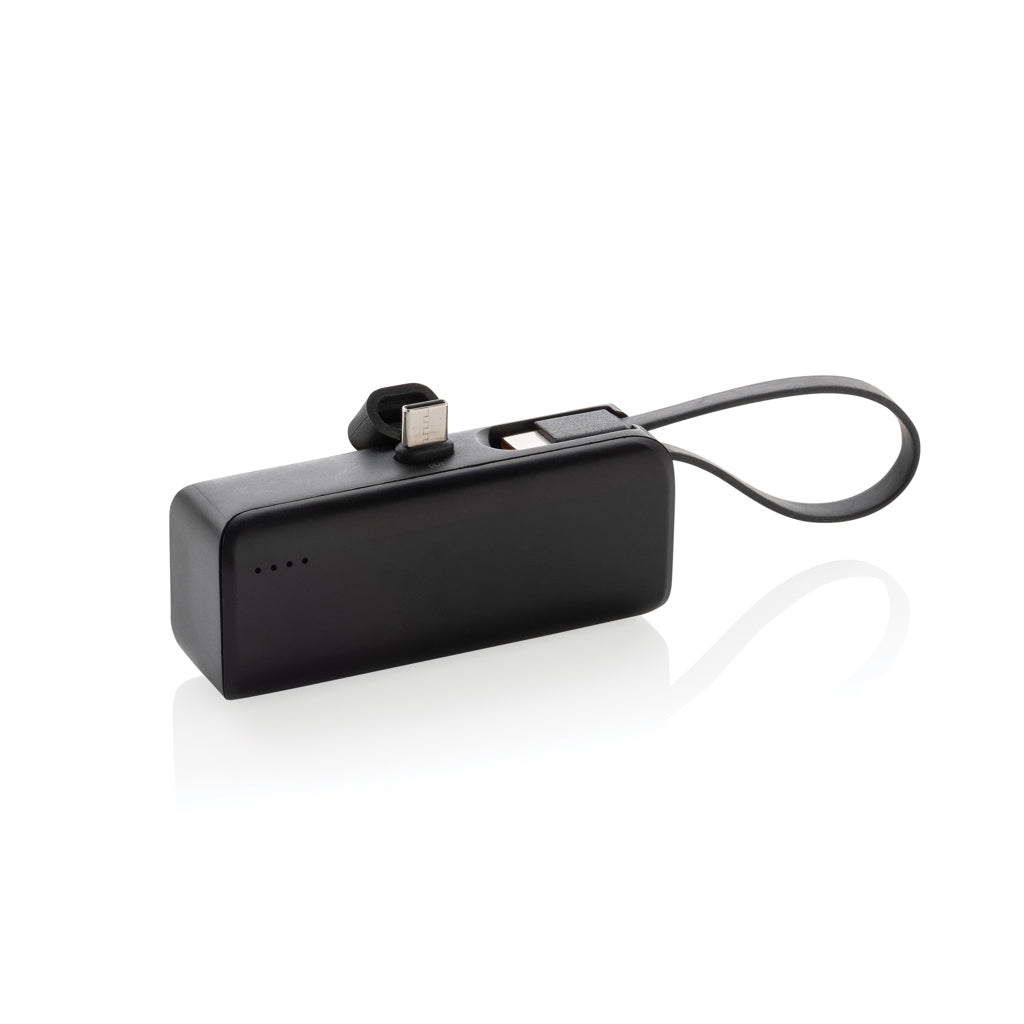 Powerbank 3.000 mAh met ingebouwde type C-stekker, zakformaat, zwart