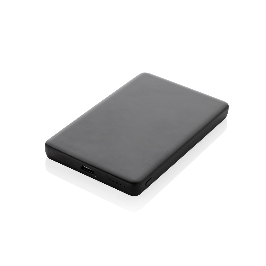 Ultradunne magnetische powerbank 5.000 mAh, gerecycled aluminium, zwart