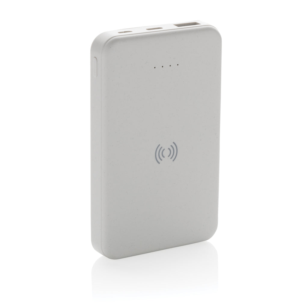 Powerbank 5.000 mAh met 5W draadloos opladen, zakformaat, wit