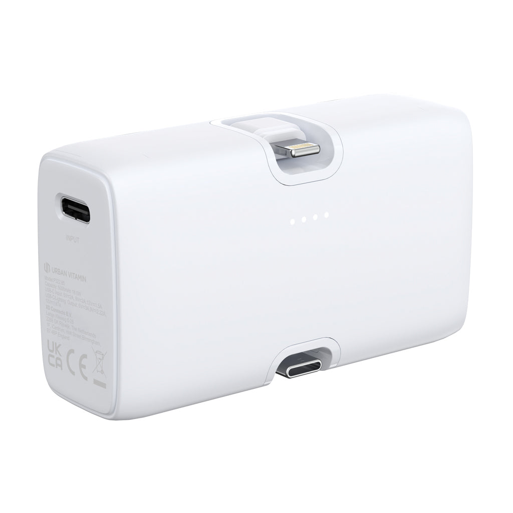 Powerbank 5.000 mAh met ingebouwde iOS-connector en type C, wit