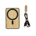 Magnetische powerbank 5.000 mAh met telefoonstandaard, bamboe, zwart