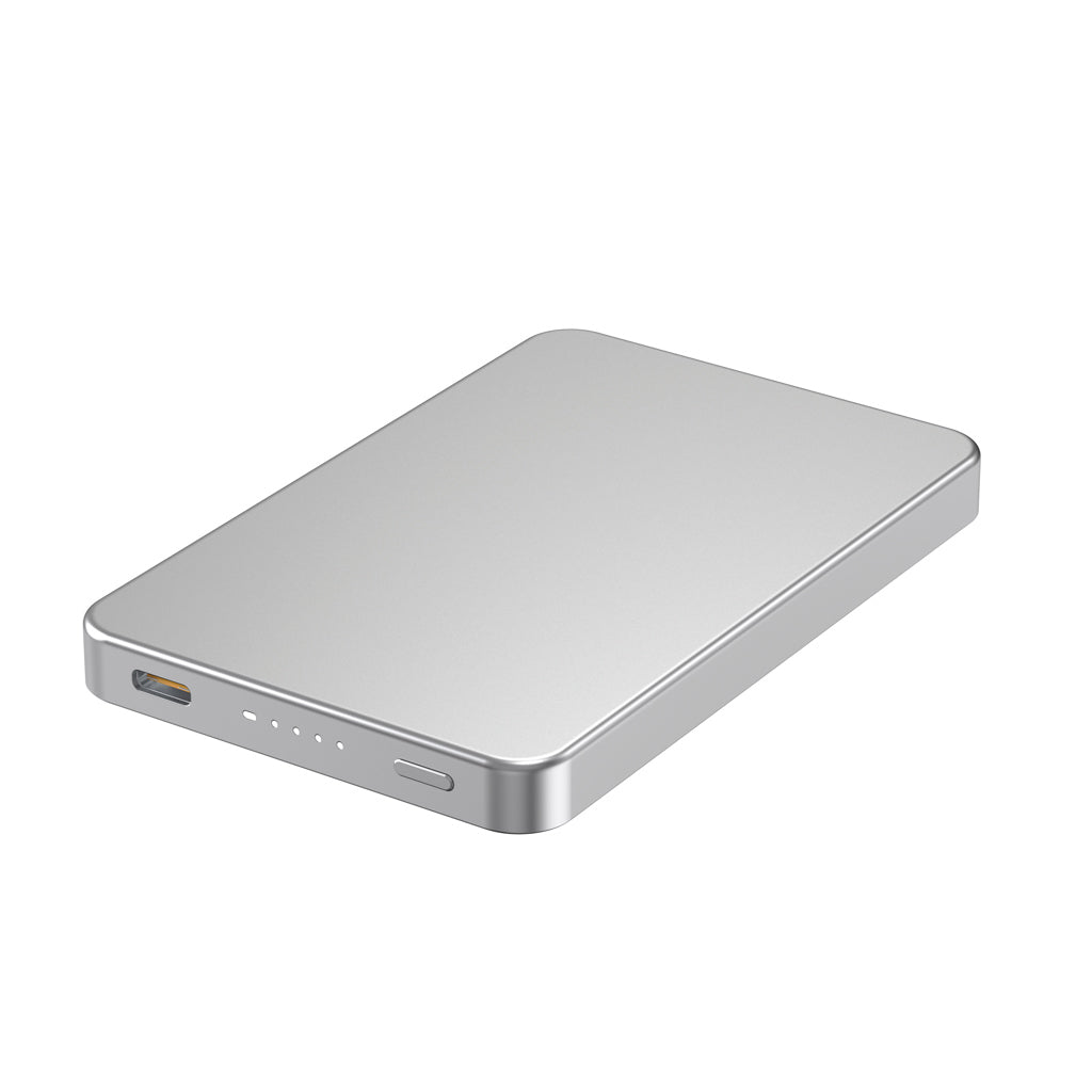 Magnetische powerbank 5.000 mAh met 15W draadloos laden, zilver