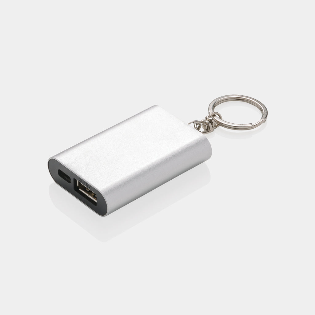 Sleutelhanger-powerbank 1.000 mAh van aluminium, zilver