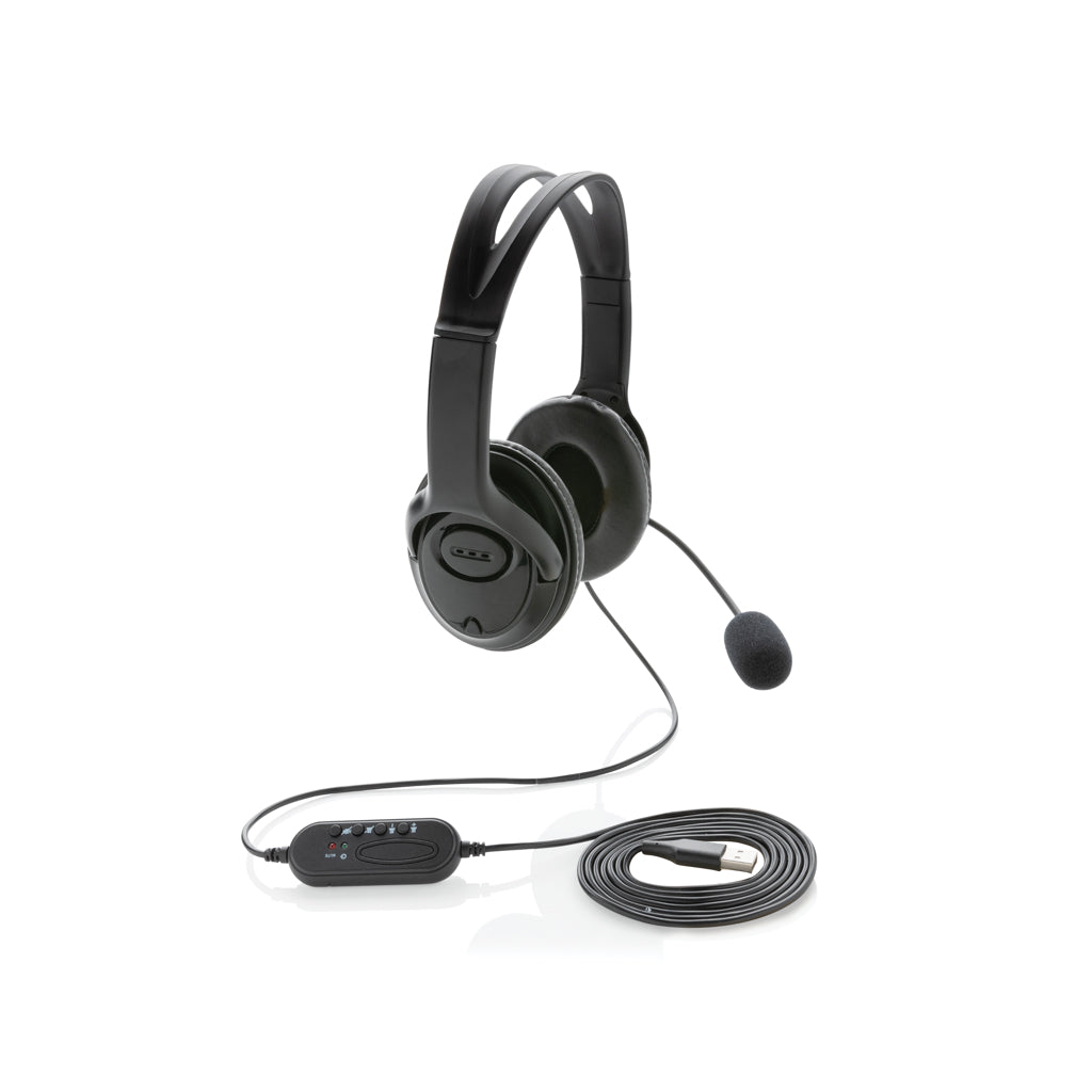 Bekabelde over-ear hoofdtelefoon voor pc met microfoon, zwart
