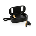 TWS-oordoppen met bamboe accent, 58% gerecycled plastic, zwart