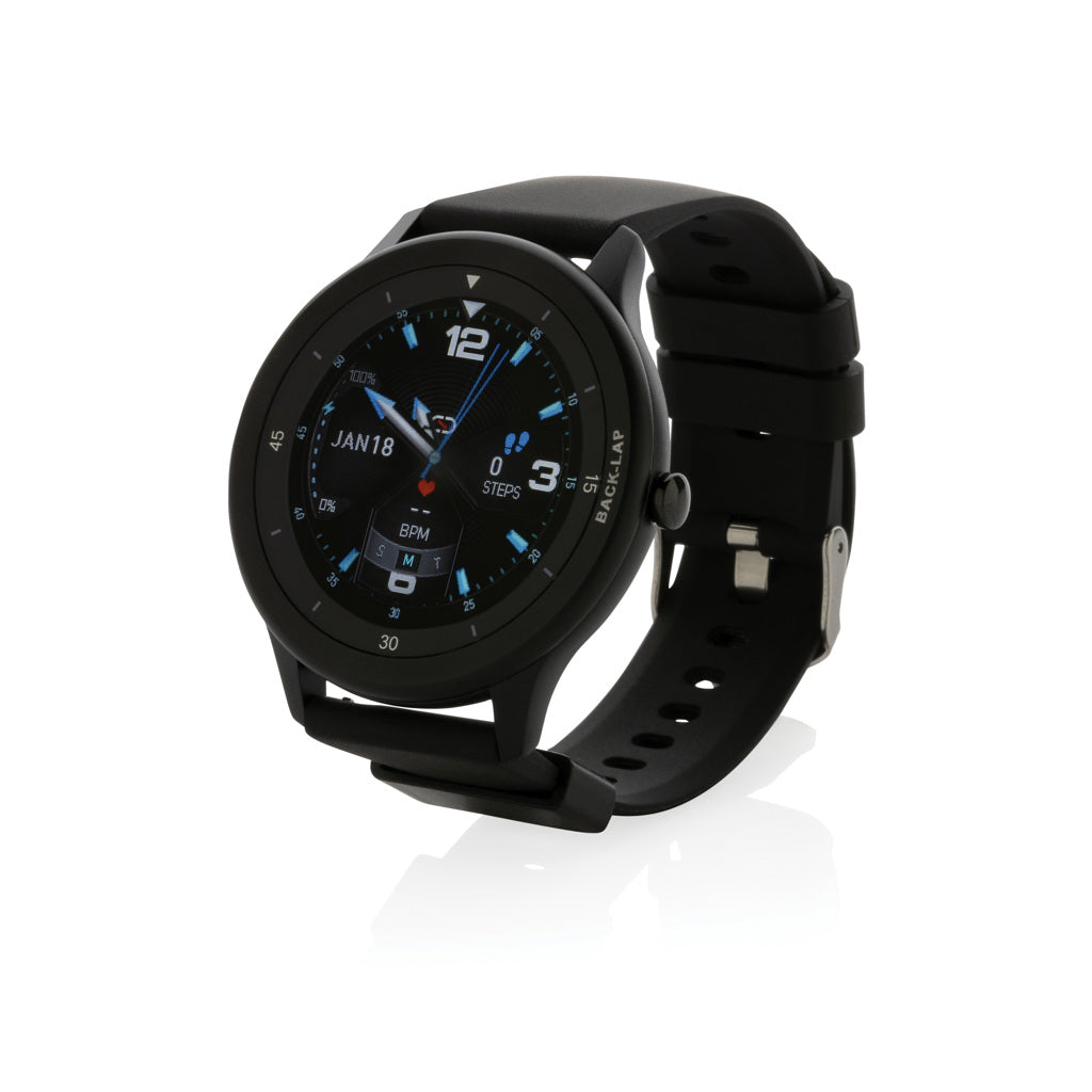 Smartwatch met touchscreen, 23% gerecycled materiaal, zwart