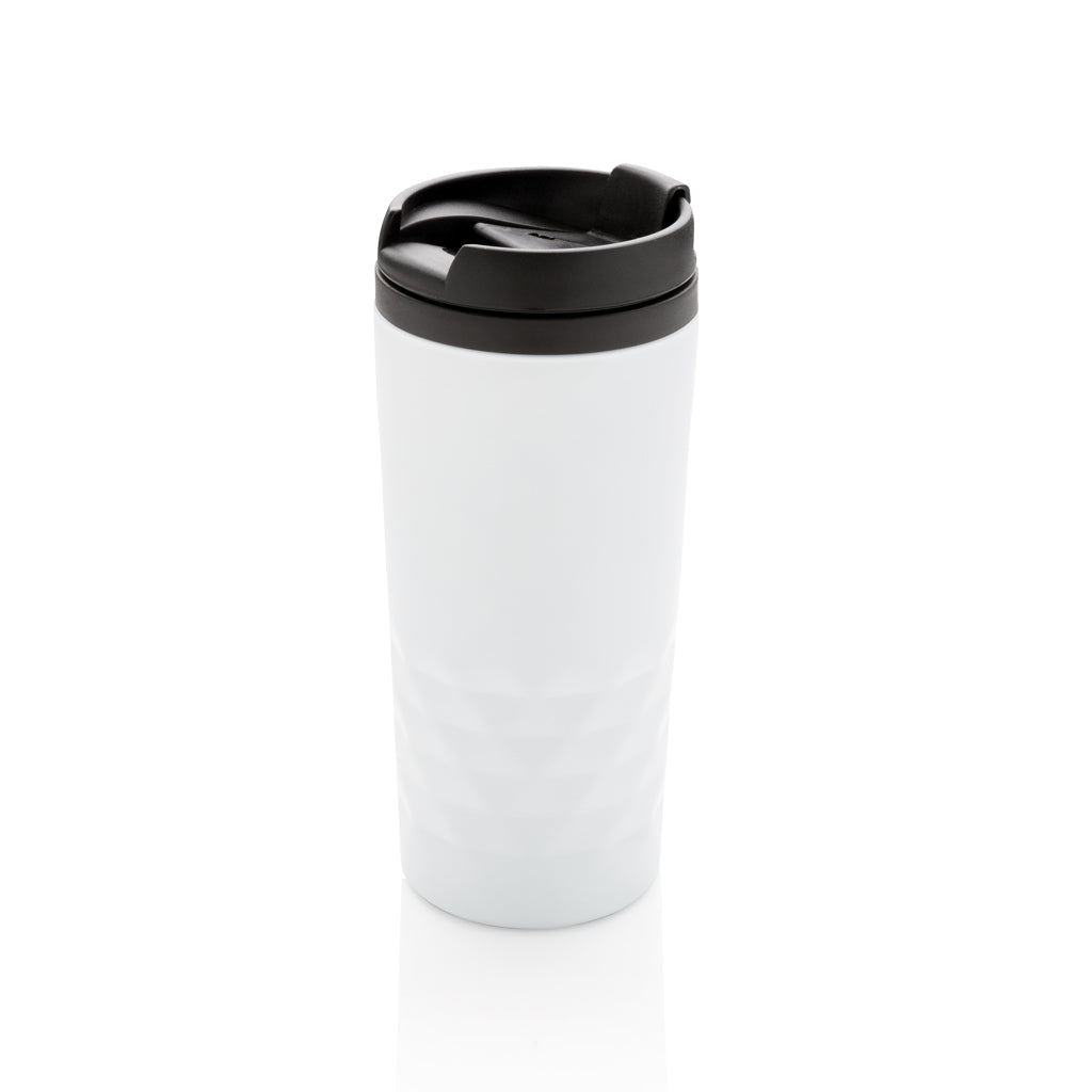 Mok 300 ml van roestvrij staal met geometrisch patroon, wit