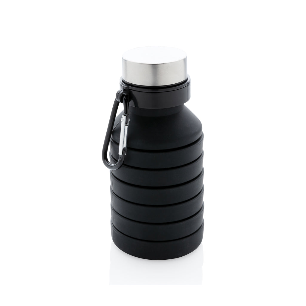 Opvouwbare siliconen fles 550 ml met schroefdop en karabijnhaak, zwart