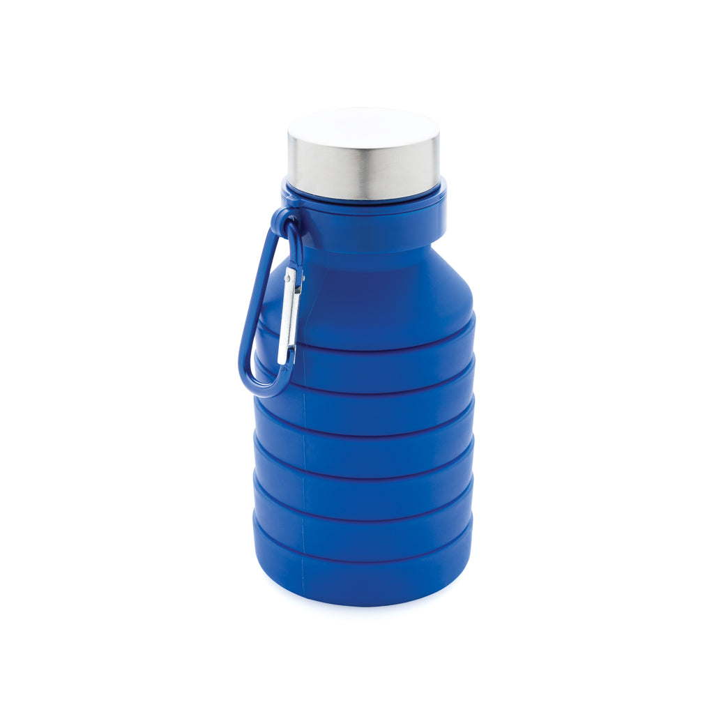 Opvouwbare siliconen fles 550 ml met schroefdop en karabijnhaak, blauw