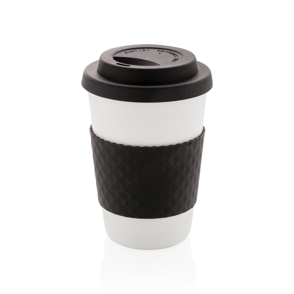 Herbruikbare koffiebeker 270 ml met siliconen sleeve, zwart