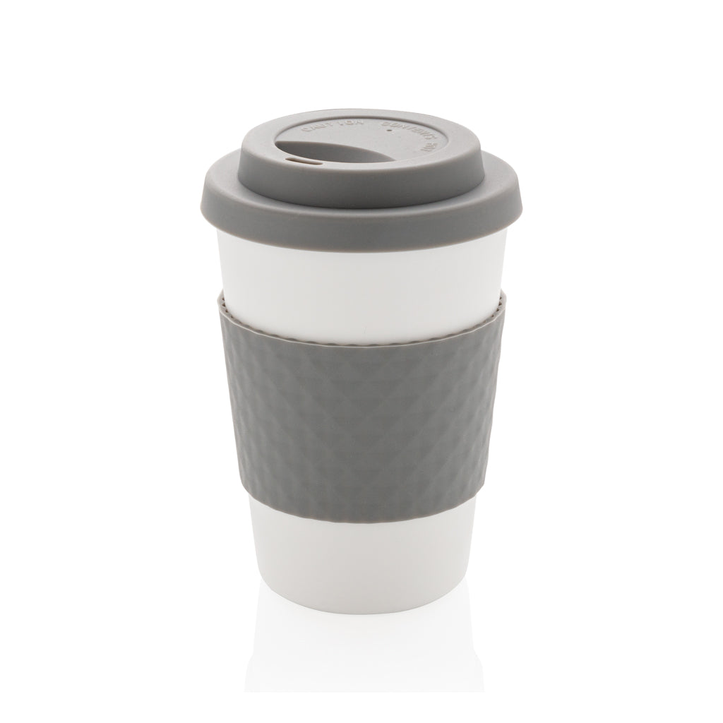 Herbruikbare koffiebeker 270 ml met siliconen sleeve, grijs