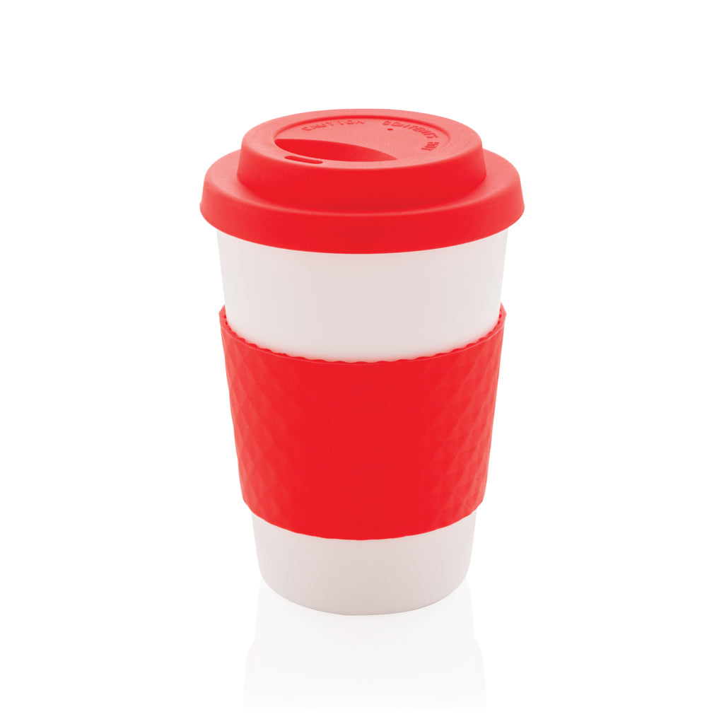 Herbruikbare koffiebeker 270 ml met siliconen sleeve, rood