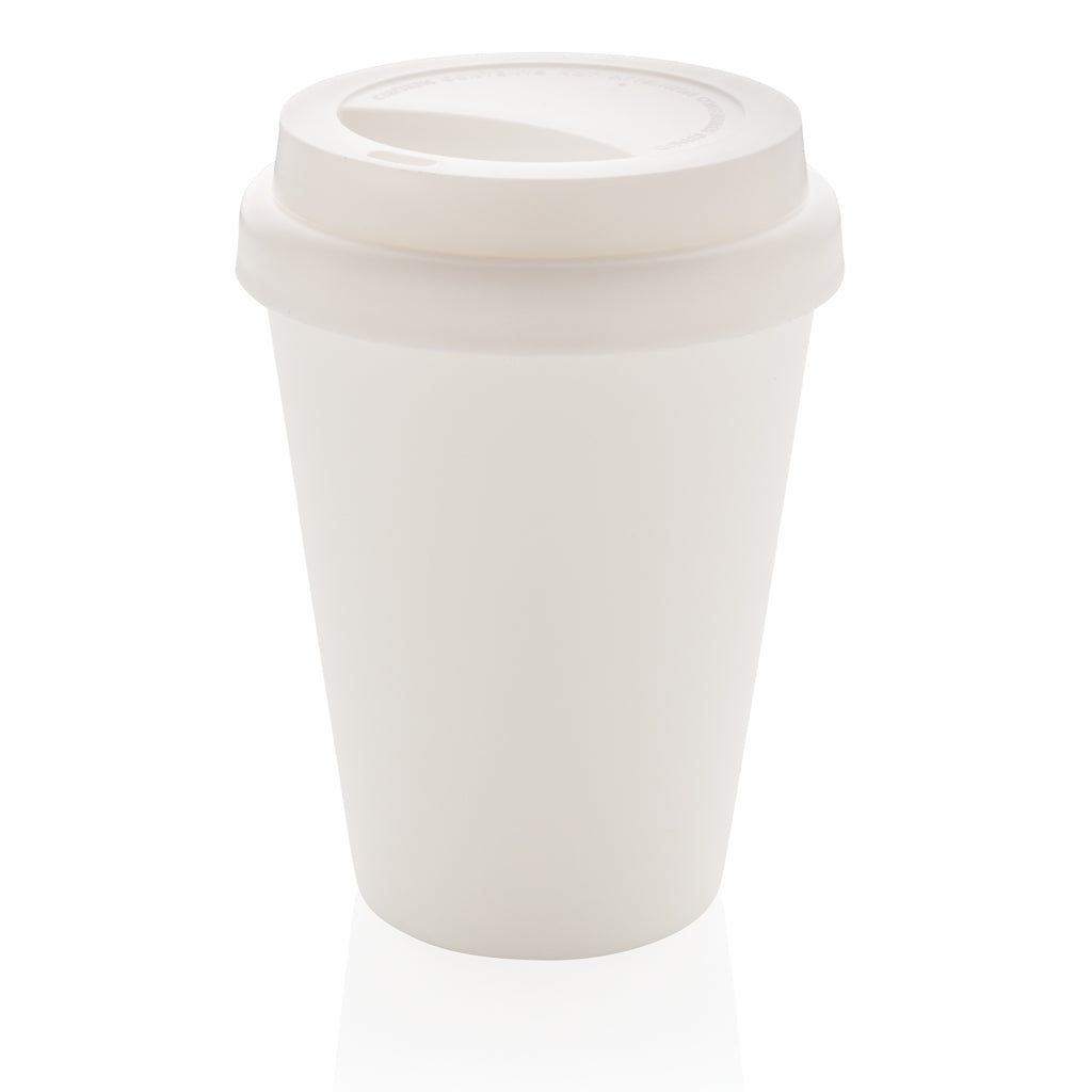 Herbruikbare dubbelwandige koffiebeker 300 ml met schroefdeksel, wit