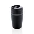 Vacuüm geïsoleerde koffiemok 280 ml met siliconen banddetail, zwart
