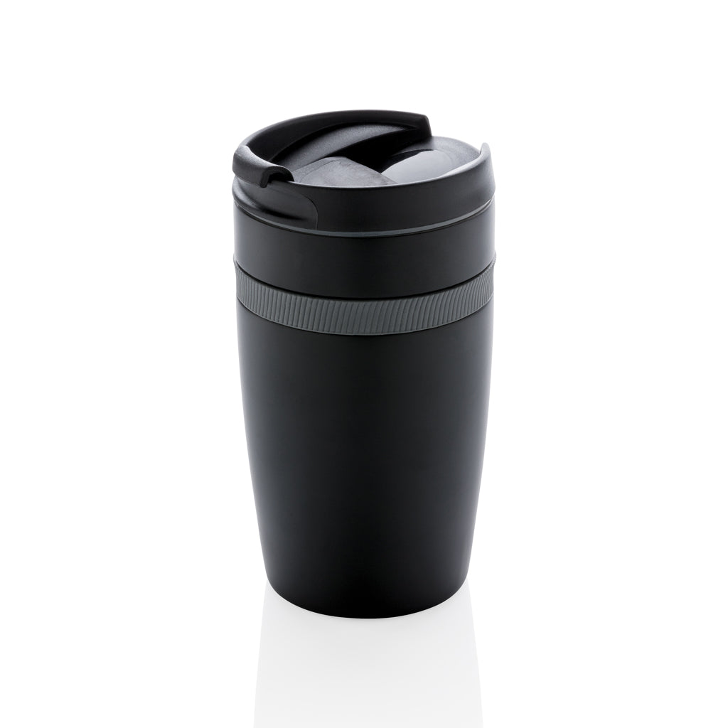 Vacuüm geïsoleerde koffiemok 280 ml met siliconen banddetail, zwart