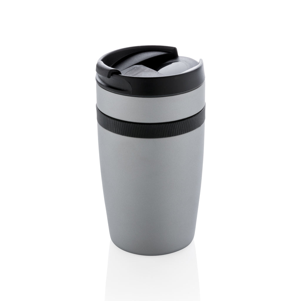 Vacuüm geïsoleerde koffiemok 280 ml met siliconen banddetail, zilver