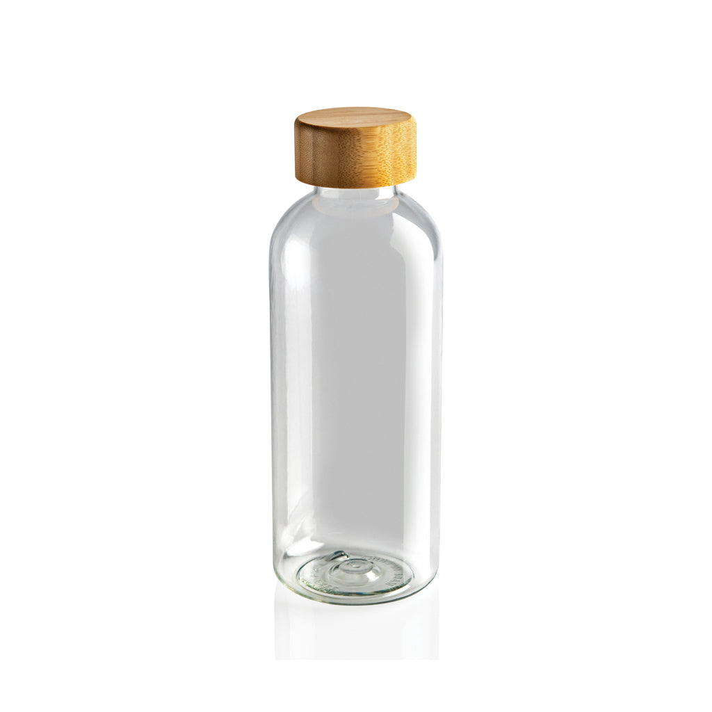 Waterfles 660 ml van gerecycled PET met bamboe dop, transparant