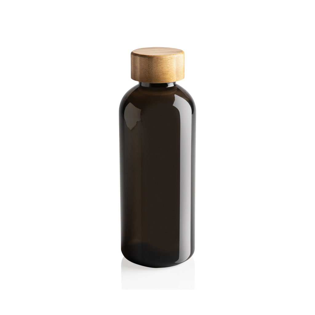 Waterfles 660 ml van gerecycled PET met bamboe dop, zwart