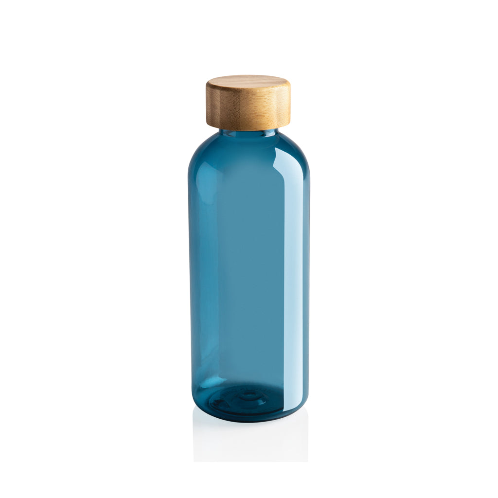Waterfles 660 ml van gerecycled PET met bamboe dop, blauw
