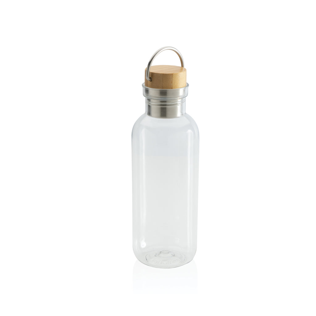 Drinkfles 680 ml van gerecycled PET met bamboe dop, transparant