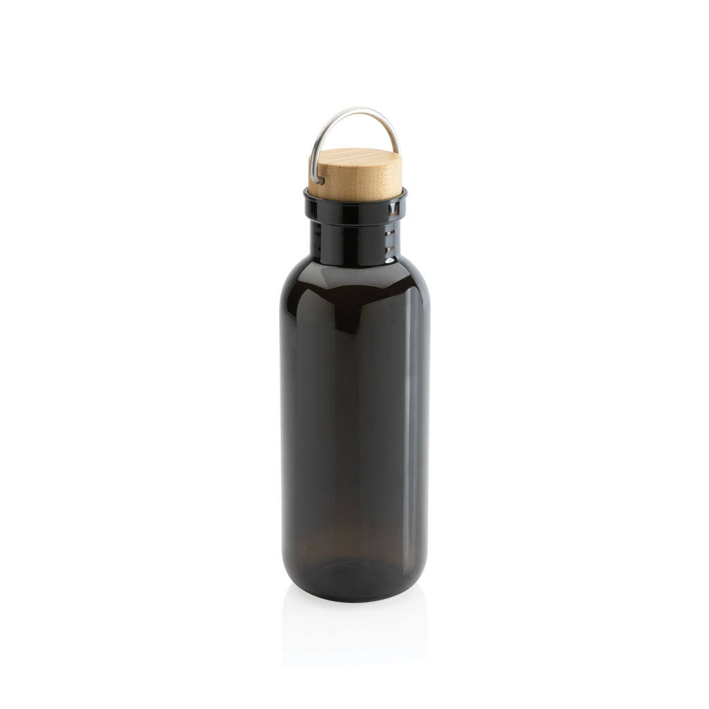 Drinkfles 680 ml van gerecycled PET met bamboe dop, zwart