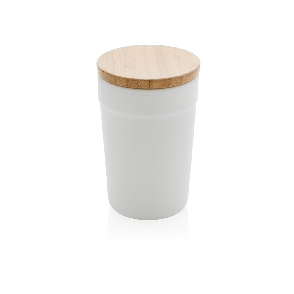 Beker 300 ml van gerecycled PP met bamboe deksel, wit