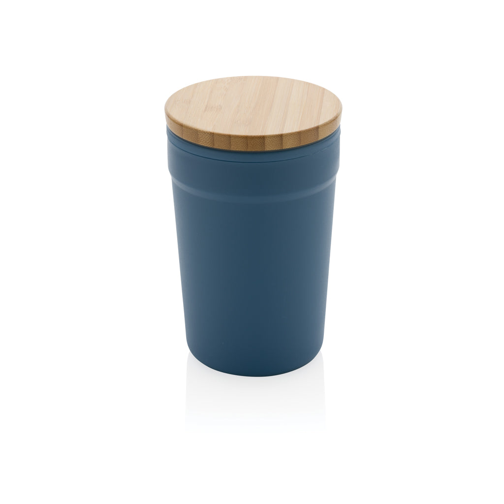 Beker 300 ml van gerecycled PP met bamboe deksel, blauw