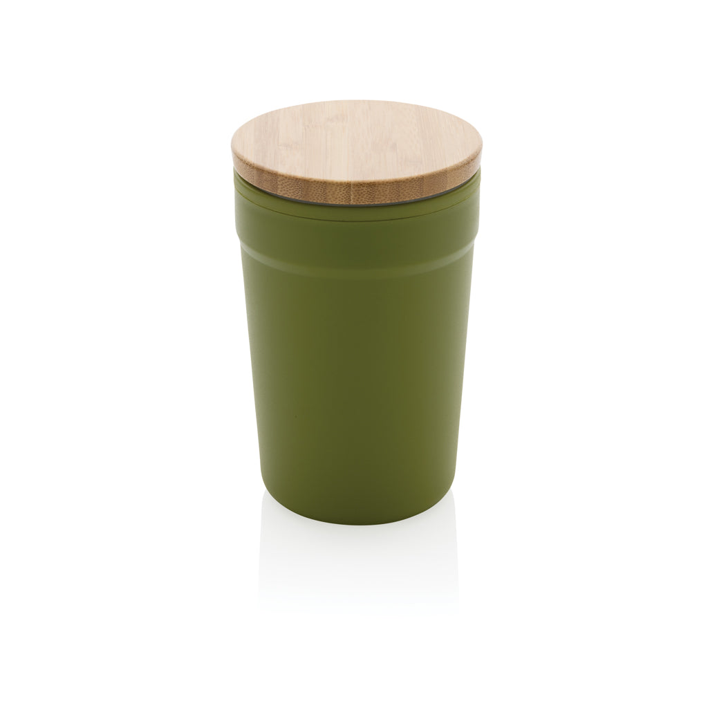 Beker 300 ml van gerecycled PP met bamboe deksel, groen
