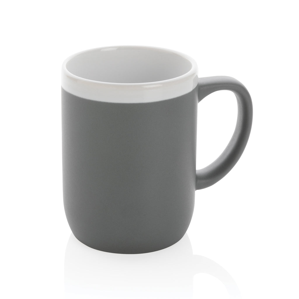 Keramische mok 300 ml met witte randdetail, grijs