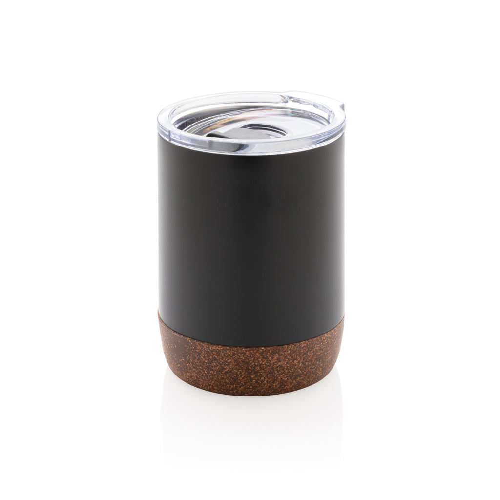 Koffiebeker 180 ml met kurkdetail, vacuüm geïsoleerd, zwart