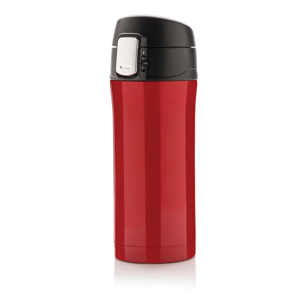 Reisbeker met afsluitbaar deksel, gerecycled RVS, rood