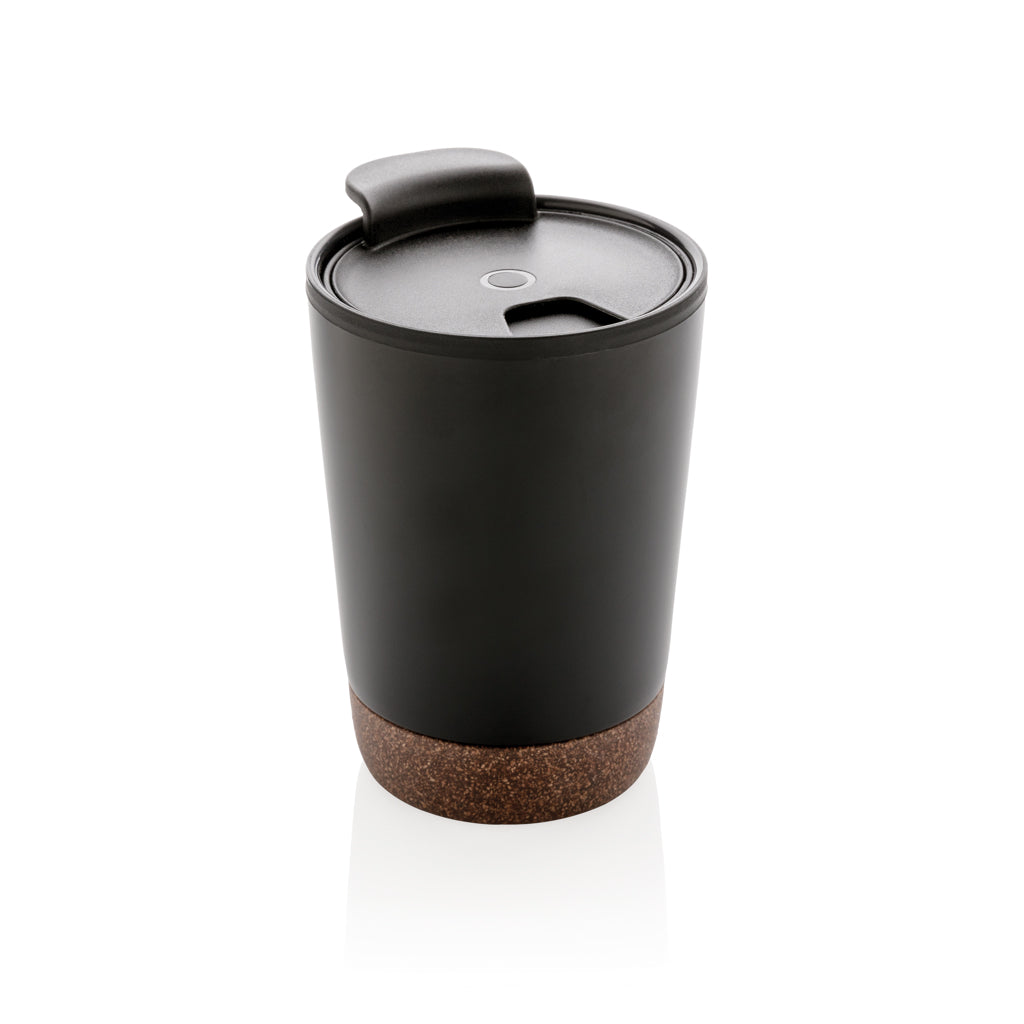 Koffiebeker 300 ml met kurkdetail, gerecycled PP, zwart