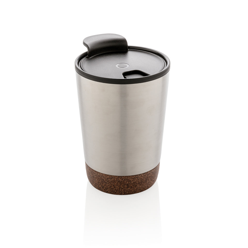 Koffiebeker 300 ml met kurkdetail, gerecycled PP, zilver